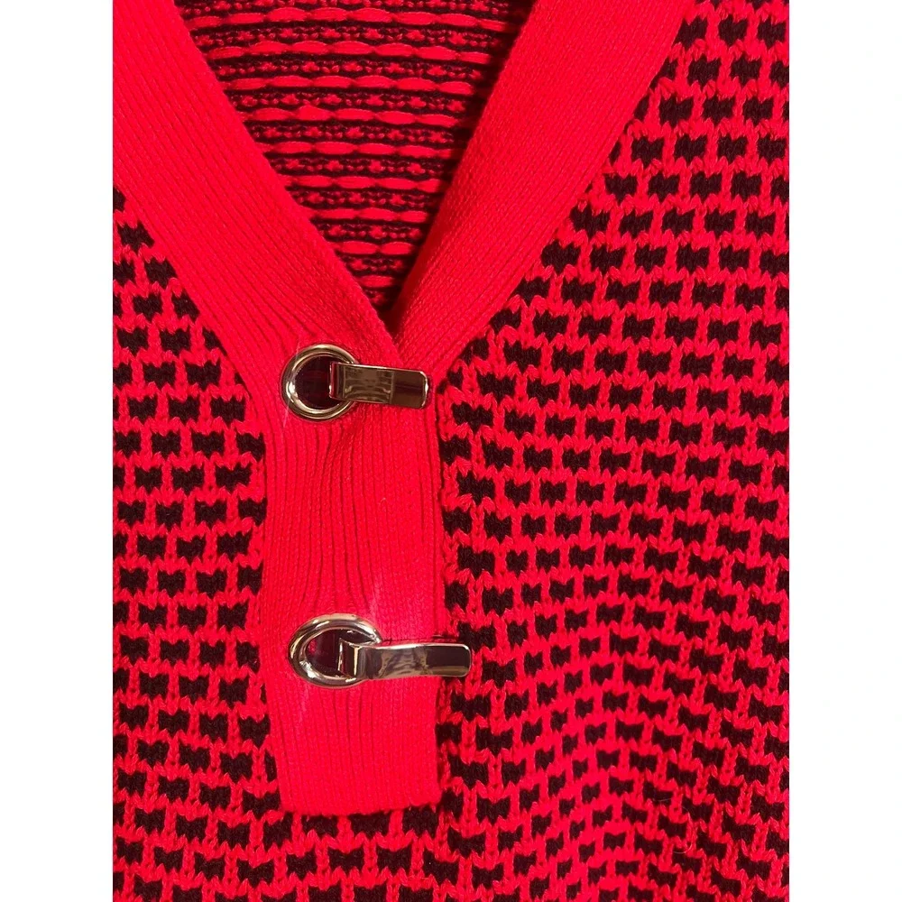 Karen Scott‎ Red Black Houndstooth Knit V-Neck Sweater Pullover Size 0X NWOT